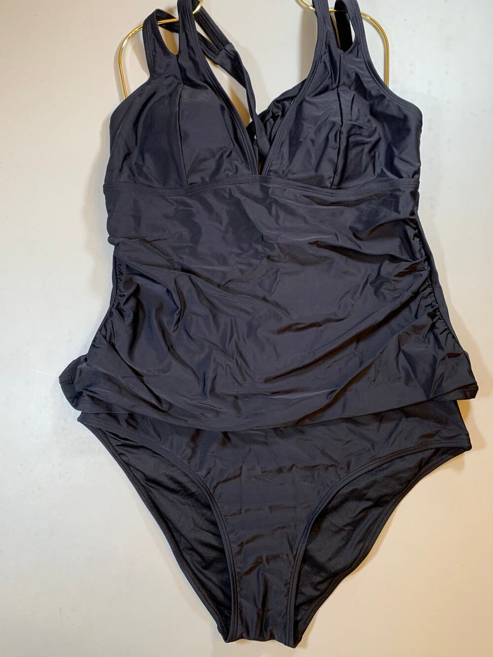 NWT Cupshe Black Tie Back Ruched Tankini Size XL